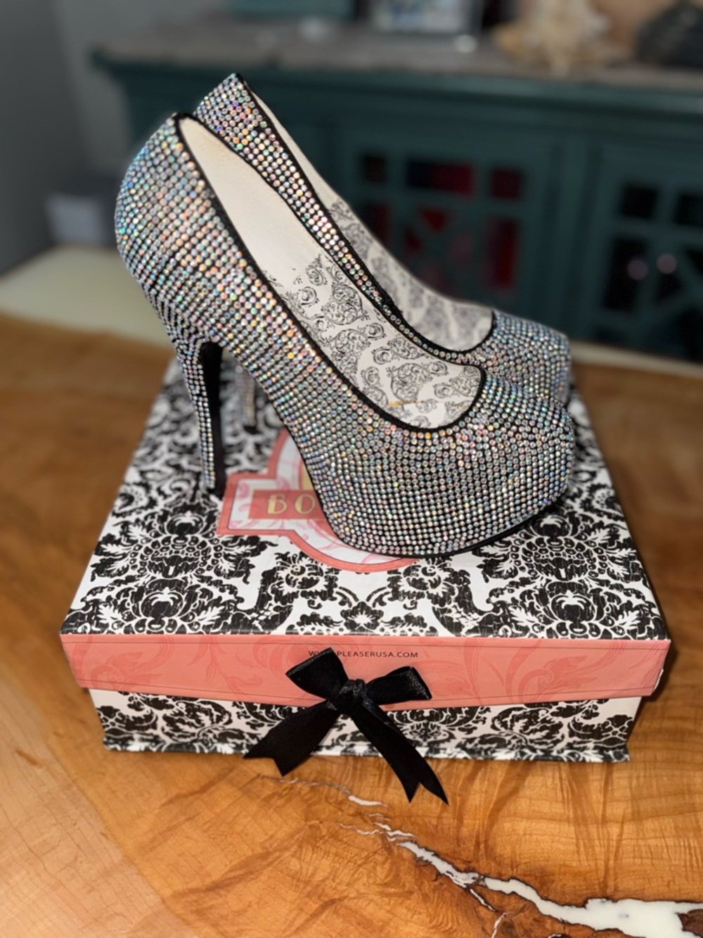 Bordello Rhinestone Crystal Platform Pumps - Picture 4 of 9